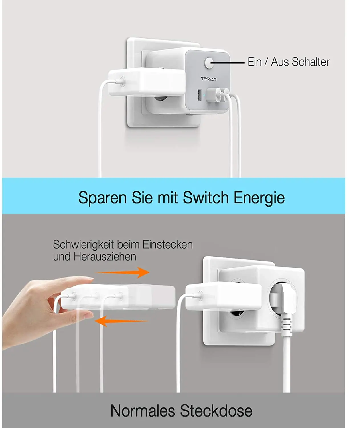 Tesan Power Strip Plugue da ue Extensão Soquete Cubo de Energia com Tomadas ca Portas Usb Casa Viagem Adaptador de Parede com Interruptor - Image 6