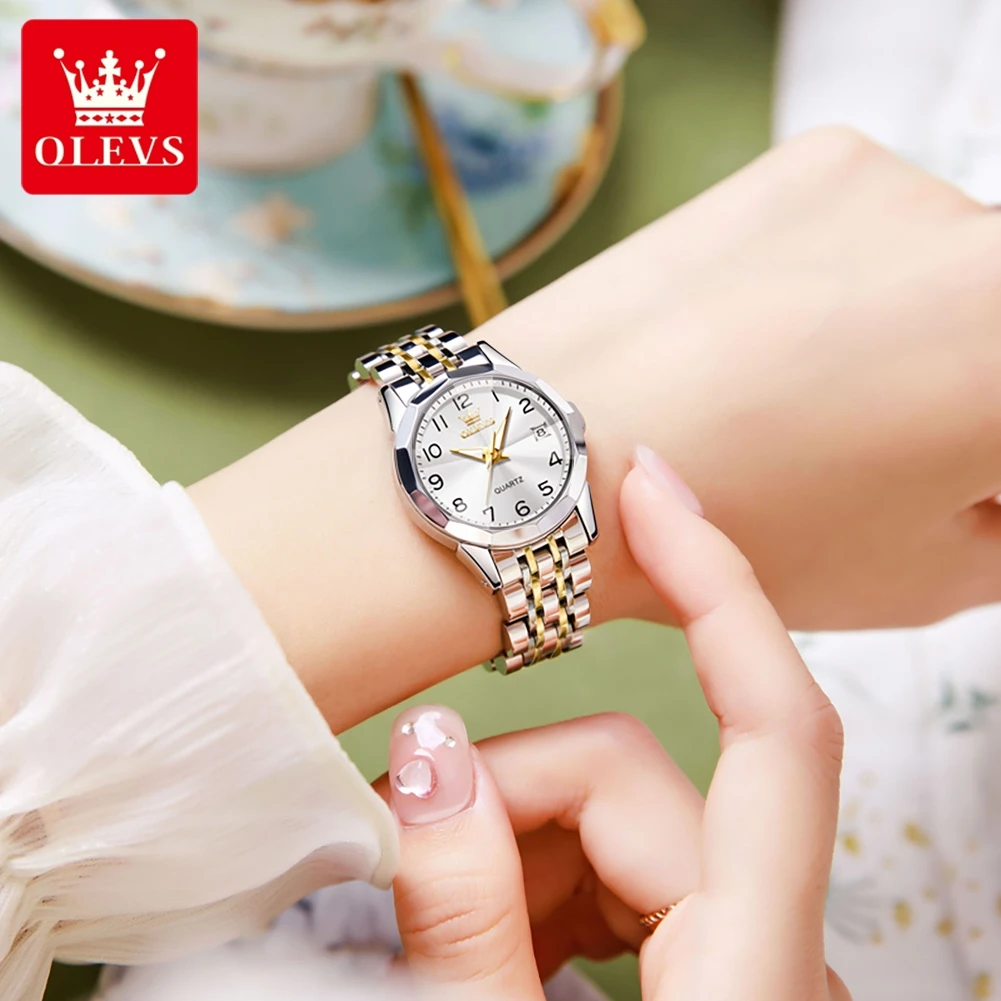 OLEVS Quartz Watch for Women Rhombus Mirror Solid Stainless steel Date Digital Dial Waterproof Elegant Bracelet Watch Set Gift women watches electronic watch