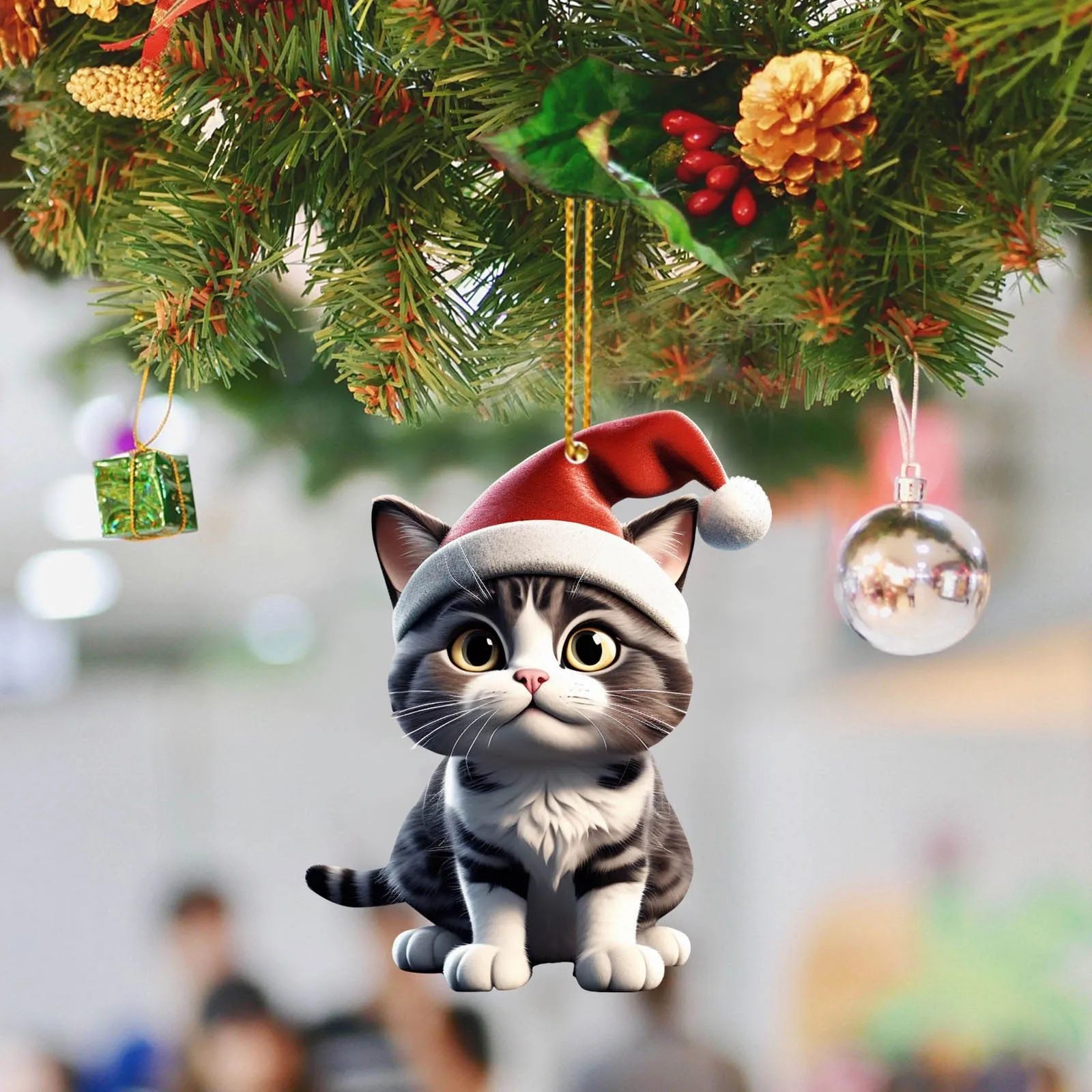 Christmas Modern Home Decoration 2d Acrylic Cartoon Cat Christmas Tree Pendant Cartoon Cute Cosas De Navidad christmas decorations