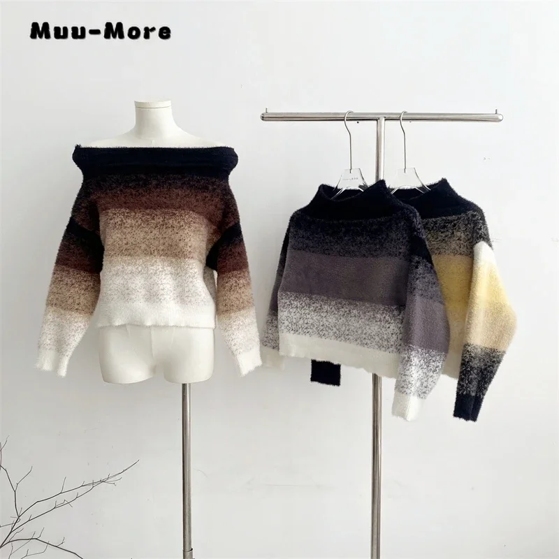 

Women's Vintage Fashion Knitting Long Sleeve Casual Striped Pullovers 2023 Winter Round Neck Ladies Loose Lady Sweater Top