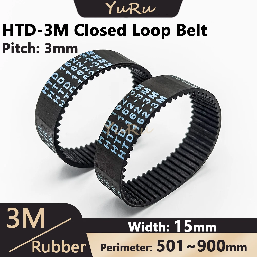 

HTD-3M Rubber Timing Belt Width 15mm Closed Loop Length 501 510 600 603 639 708 801 900mm HTD3M Synchronous Belt 3M