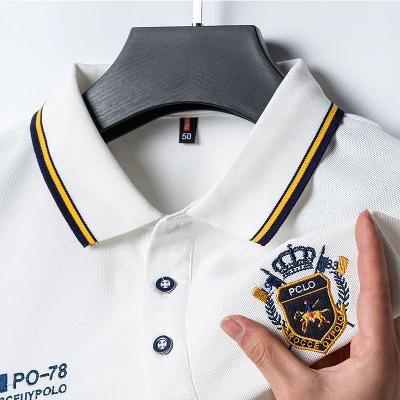 남성용 순면 반팔 라펠 티셔츠, 비즈니스 캐주얼, 다목적 오버사이즈 폴로 셔츠, 단색, 여름 신상 