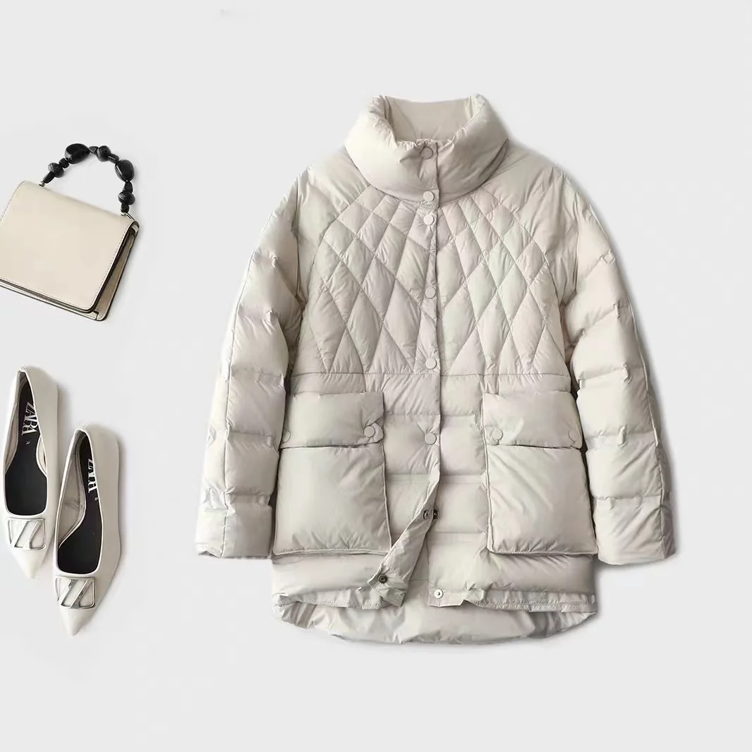 

Luxury High-end 90% White Duck Down 2023 New Winter Style Thin Down Jacket with Stand-up and Turnable Neckline for Women Winter