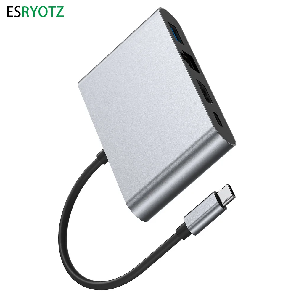 맥북용 C타입 허브 도킹 스테이션, 4 인 1, USB C to HDMI 호환 어댑터, USB 3.0 PD 고속 충전, C타입 to HDMI 컨버터