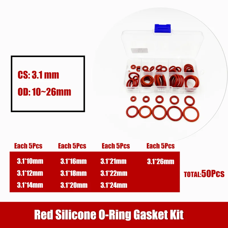 Enhanced Red Silicon O-Ring Seal Gasket Kit - Oil Resistant, High Temperature Washer