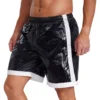 Mens Wet Look Boxer Shorts with Drawstring Swimwear Swimming Trunck Wet Look Contrast Stripes Loose Boxer Shorts Loungewear 3