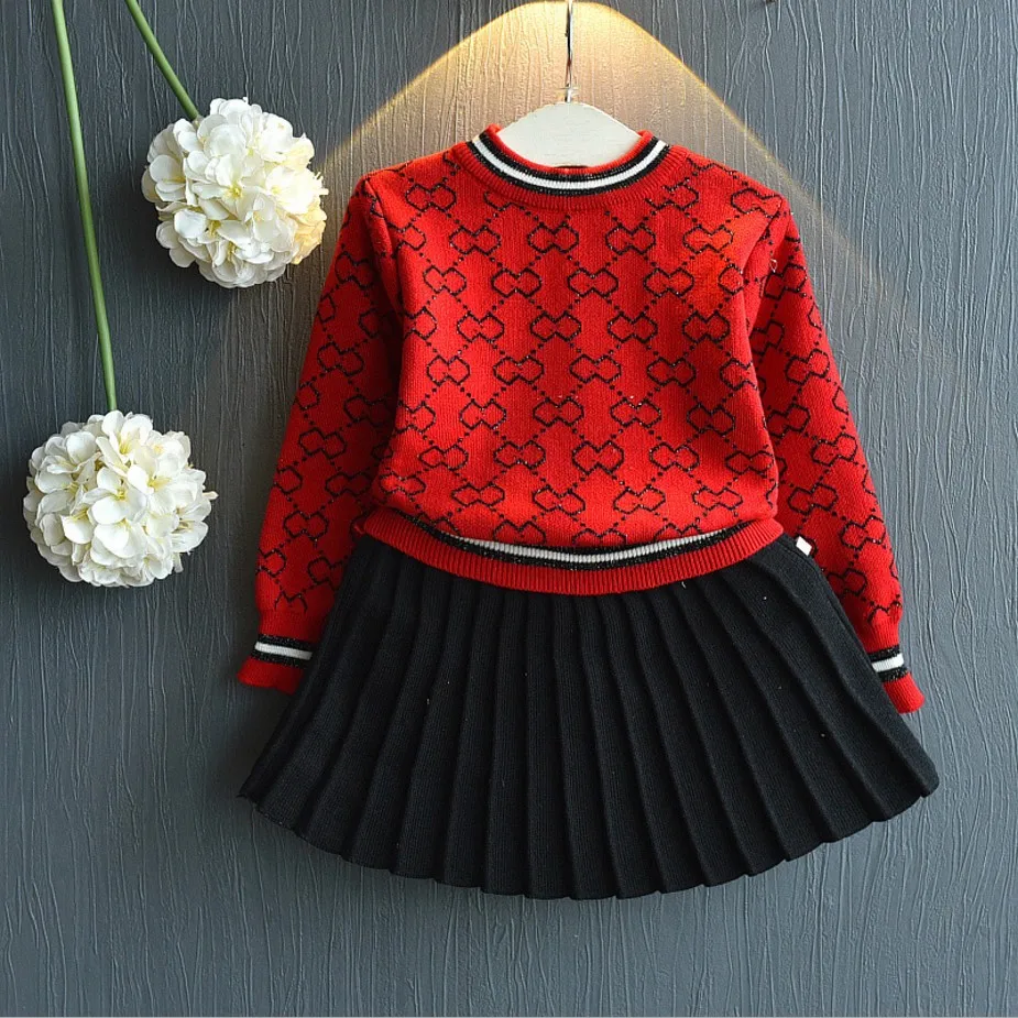 

Children's Jumper Set New Girls Knit Top Pleated Skirt 2 Piece Spring and Autumn Clothes Infant Trend 1-8Y