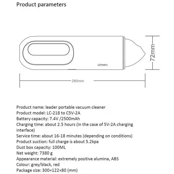 5200PA 휴대용 자동차 진공 청소기, 5V 120W 큰 흡입력, 조용하며 쉬운 청소, 1 개