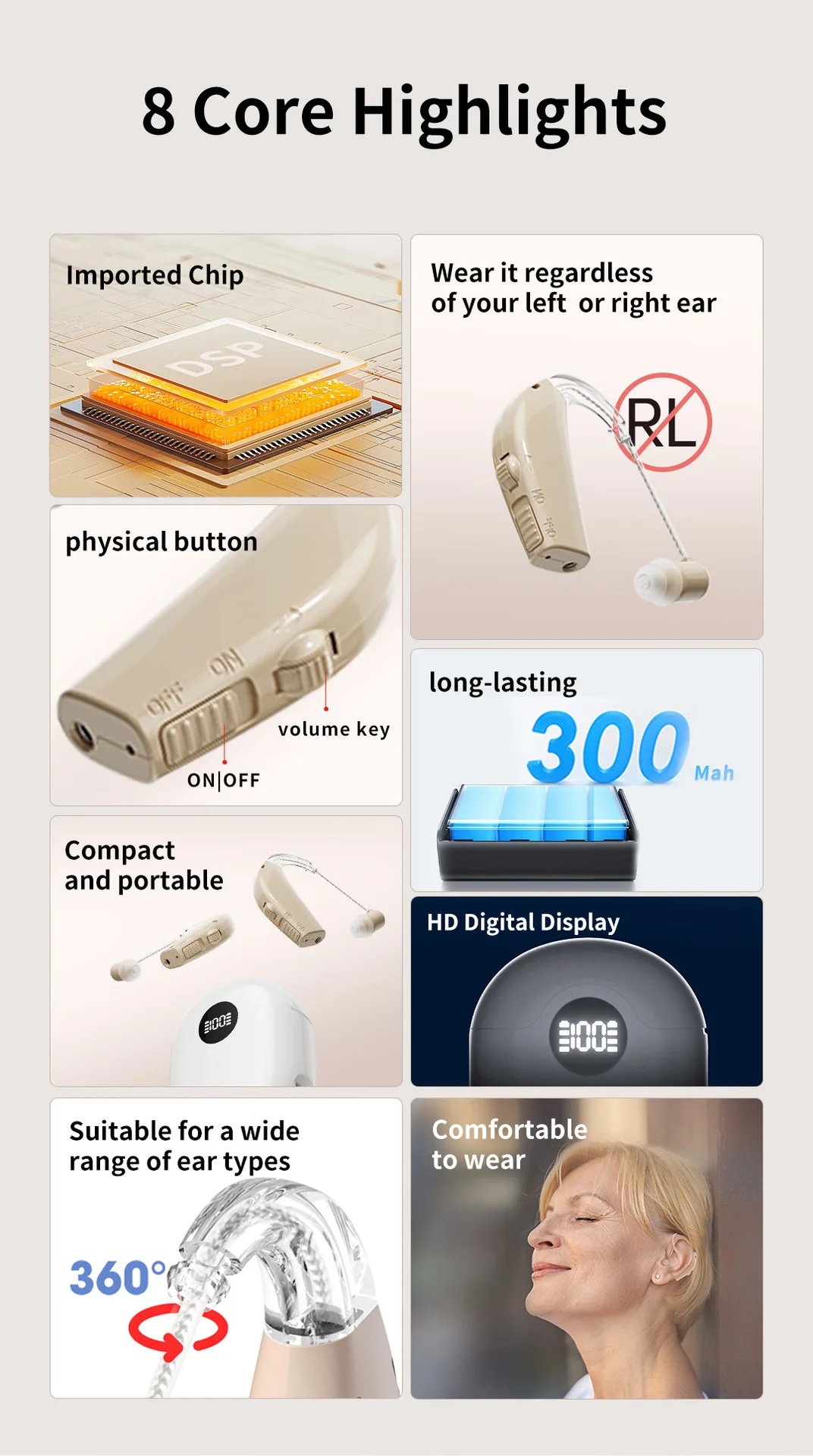 Ric Hearing Aids Rechargeable High Quality Mini Adjustable Wireless Headphones 2