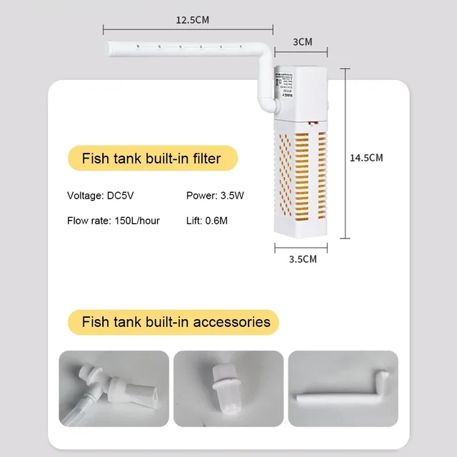 Submersible Aquarium Internal Filter With Built-in Circulating Pump Fish Tank Filters Silent USB Filter For Fish Tank Dropshipp 4