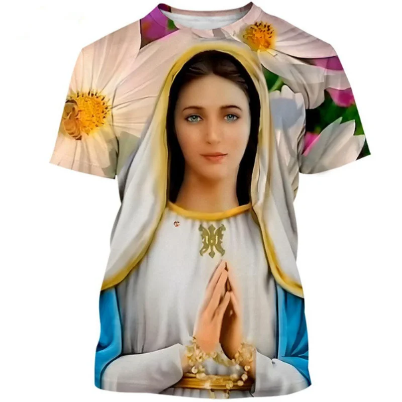 

2023 New Women Fashion 3D Virgin Mary Print T-shirt Personalized Men's and Women's Top Regular Casual O-Neck Short Sleeve Shirt