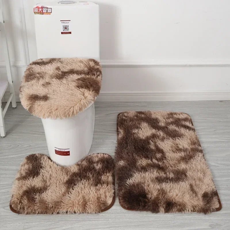 Non-slip Mat Bathroom Absorbent Set Tie-dye Fur Carpet Toilet Three-piece  Accesorios Baño 3