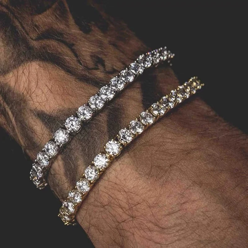 Cubic Zirconia Bracelet Hiphop Tennis Bracelet Homme 3/4/5mm Mens Crystal Chain Hip-hop Streetwear Jewelry Male H086