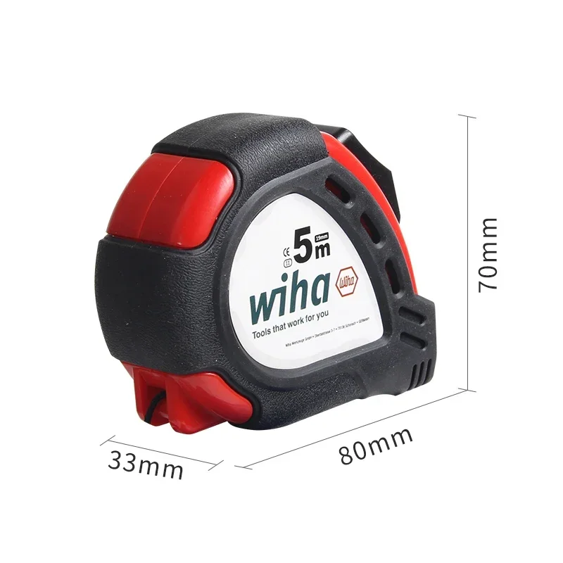 독일 Wiha 33251 5m 셀프 잠금 스틸 줄자 - 넓고 두꺼운 날, 벨트 클립, DIY/목공용 고정밀