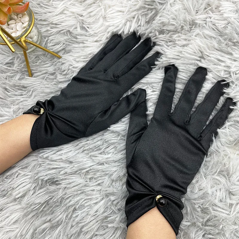 Guantes Blancos satinados para mujer, manopla de dedo completo, Anti-UV,  pajarita, fina, corta, elegante, Perla - AliExpress