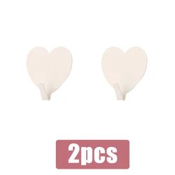Pink Heart - Shaped Stainless Steel Adhesive Wall Hook for Keys, Clothes, and Towels (White - 2pcs)