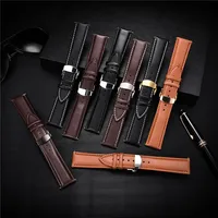Bracelet de montre en cuir 18mm 20mm 22mm 24mm, en acier inoxydable, fermoir à boucle papillon, Bracelet en cuir noir marron, ceinture 5