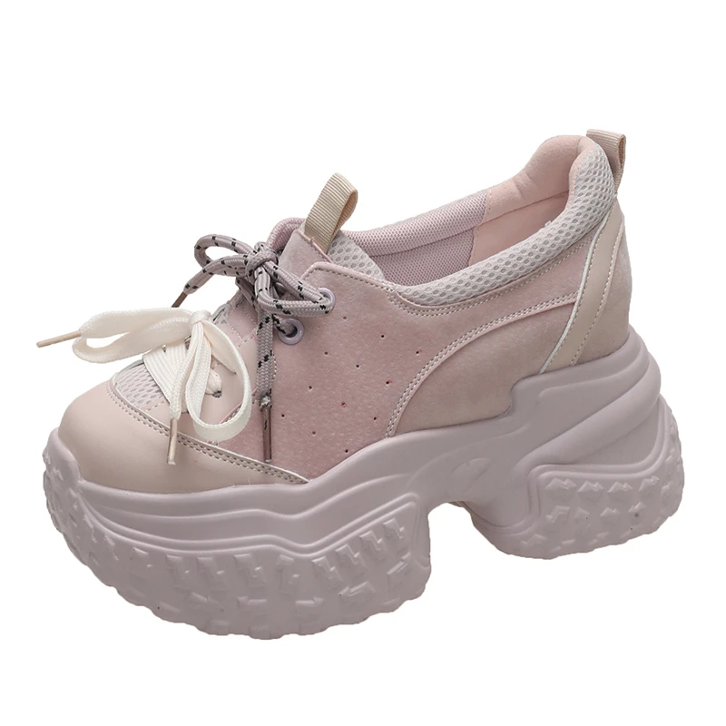 New Chunky Platform Sneakers Women Autumn Hidden Heels Breathable Leather Sports Shoes Woman Thick Bottom Vulcanize Shoes