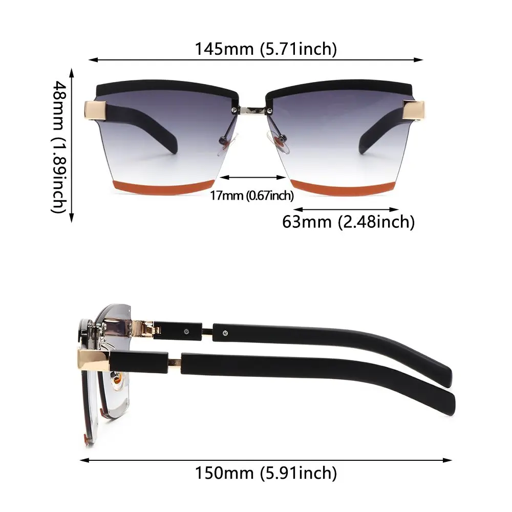 Fashion Oversized Square Metal Sunglasses Candy Color for Women Rimless Frame Sunglasses Gradient Eyewear UV400
