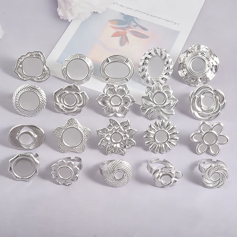 1/5 stücke Vintage Lotus Blume Oval Runde Cabochon Blank Tablett Ring Edelstahl Ringe Für Frauen Männer Handgemachte Energie schmuck Geschenk