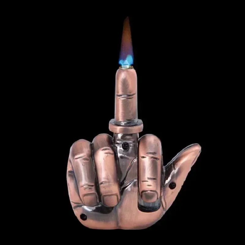 Funny Middle Finger Torch Lighter with Fuk You Voice Windproof Jet Flame Lighters Smoking Accessories Refillable Butane Lighter 5