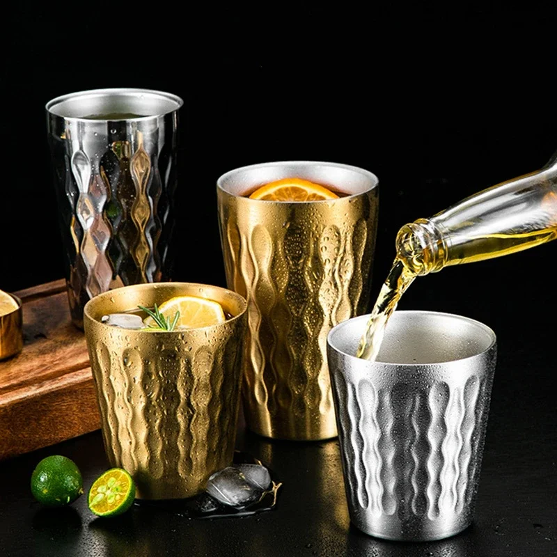 

Creative Stainless Steel Beer Mugs with Wave Pattern for Coffee Outdoor Use Cup Double Wall Cold Drinks Kitchen Bar Drinkware