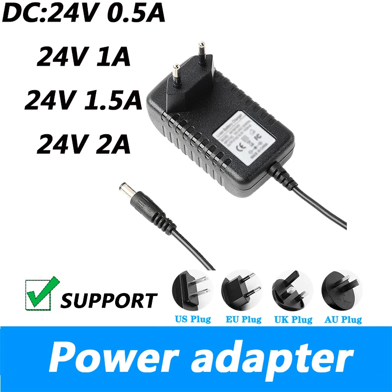DC 24V 0.5A 24V 1A 24V1.5A 24V 2A Power Adapter Water Purifier Sweeper Electric Fan UK Plug AU Plug 5.5*2.1MM 2 meter