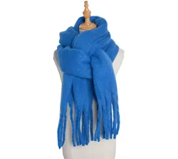 Luxurious Cashmere Women's Bright Solid Scarf - Winter Shawl & Wrap with Tassel Trim (Royal blue)