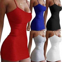 Fashion Stretch Mini Dress Women Sexy Straps Slim Fit Bodycon Party Vestidos Spaghetti Straps Dress Summer Solid Sling Dreses