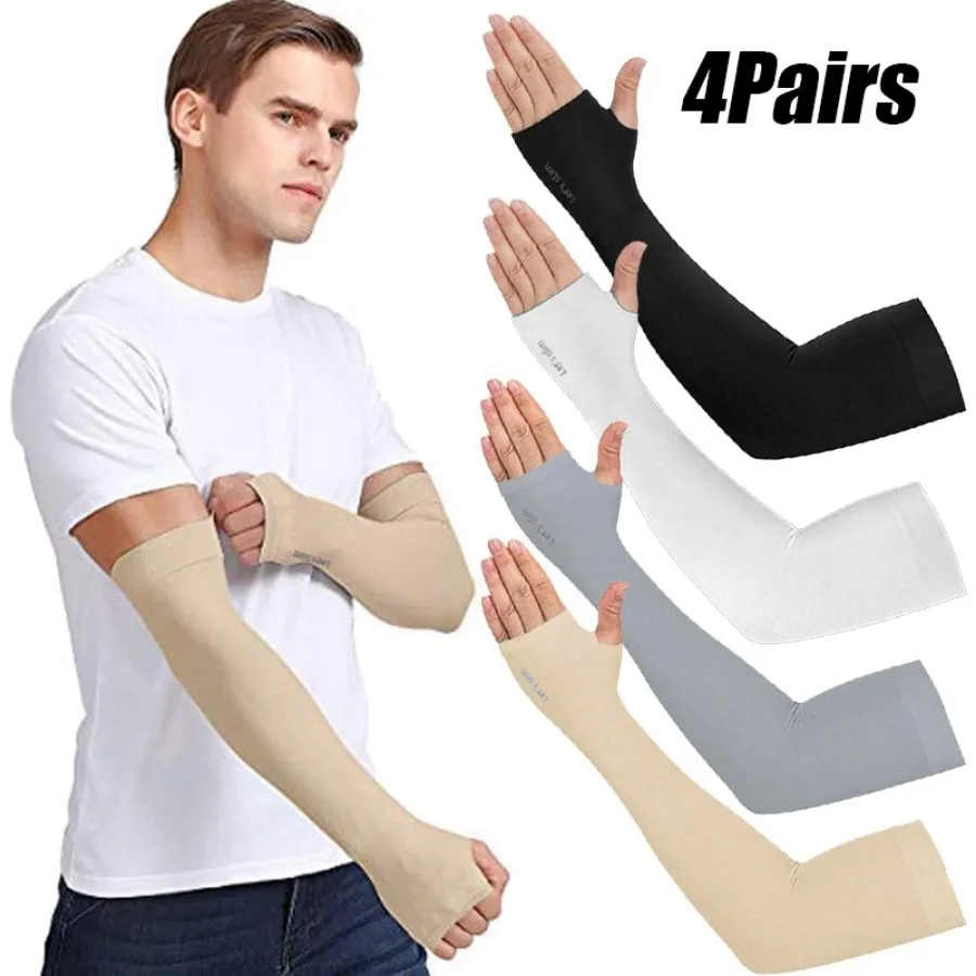 4쌍 여름 아이스 실크 자외선 차단 아이스 슬리브 유니섹스 패션 야외 스포츠 사이클링 드라이빙 자외선 차단 팔토시