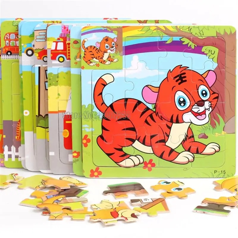 17pcs Wooden 3d Puzzle Jigsaw Cartoon Animal/traffic Puzzles ...