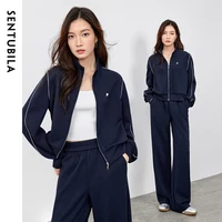 SENTUBILA 2 Piece Sets Women Outfit Embroidery Knitted Sweatshirt Tracksuit Straight-leg Pants Casual Pant Sets 2026 151Z58733
