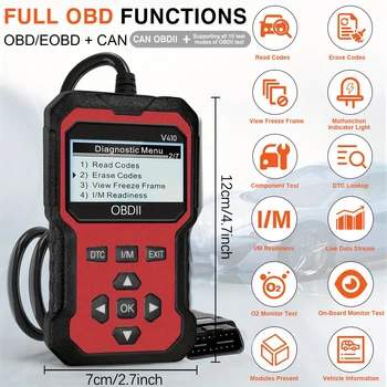 Scanner Code Reader Car Diagnostic Tool Engine Fault Code Reader for Turn Off CEL with Live Data/Freeze Frame/I/M Readiness for 2