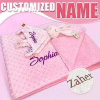 Personalized Baby Blanket Newborn Stroller Sleeping Dolls Custom Blanket With Name Soft Plush Soother Appease Towel Cover Gift 1