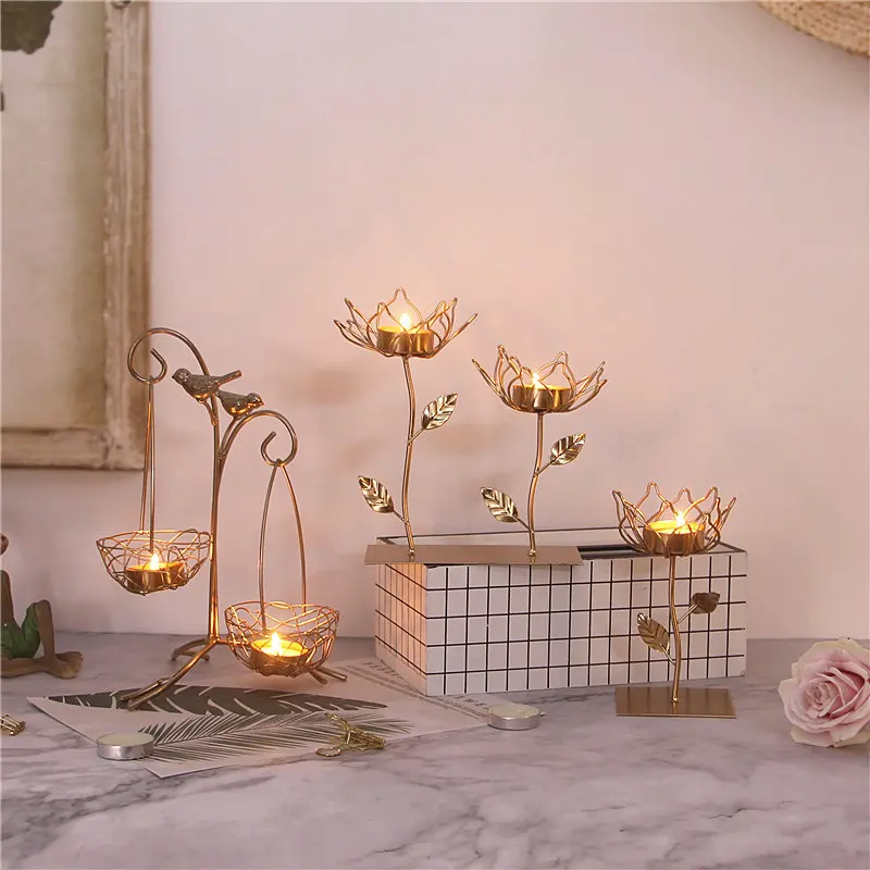 Wrought Iron Golden Bird Candle Holder for Home Decor