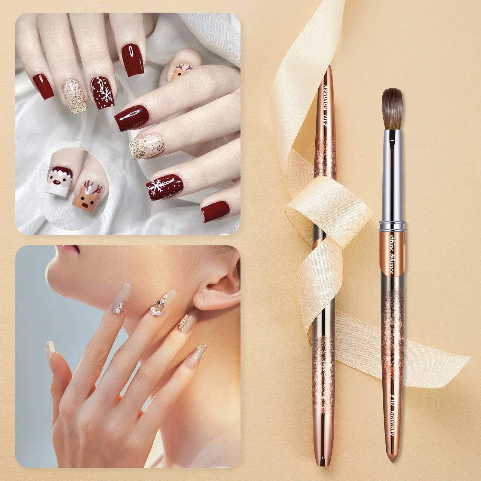 100% Pure Kolinsky Nail Brush Silver UV Gel Polish Nail Art Extension Builder Manicure Nail Pen Painting Drawing Brushes 2