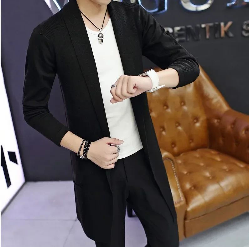 Description Picture 2 of item2024 New Spring Mens Sweater Solid Korean Fashion Long Sleeve Men Cardigan Fall Sweater Slim Fit Casual Male Clothing