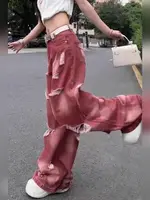 Jean Cargo Déchiré Rose Y2k pour Femme, Denim Harajuku, Style Vintage Japonais des Années 2000 4
