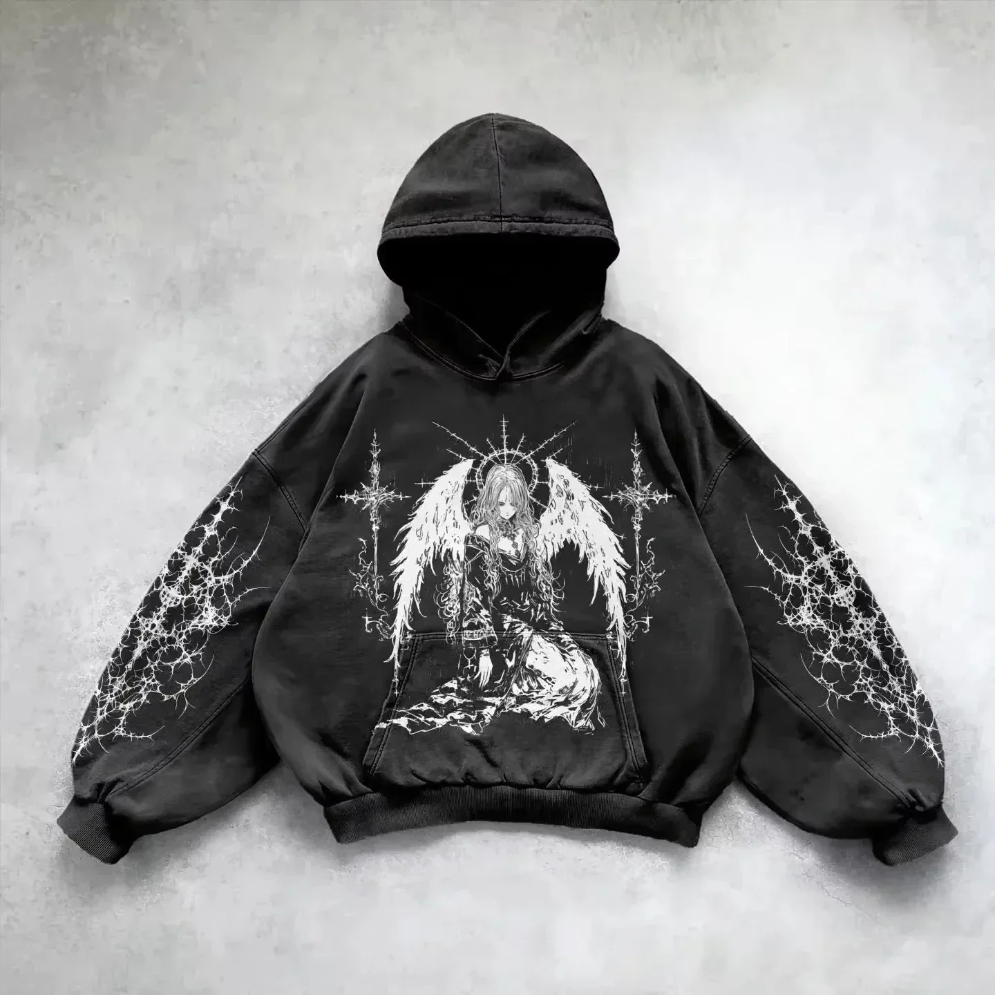 90s Angel New Sweatshirt Fashion Pattern Printed Cotton Pullover Hoodie Men Harajuku Hip Hop Retro Loose Couple Sweatshirt 6