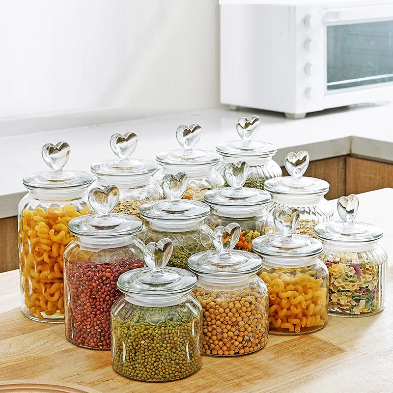 Airtight Jar Glass Storage Jar, Decorative Kitchen Lid, Glass Canisters for  Candy, Spice, Cookie, Sugar, Snacks 1350ml