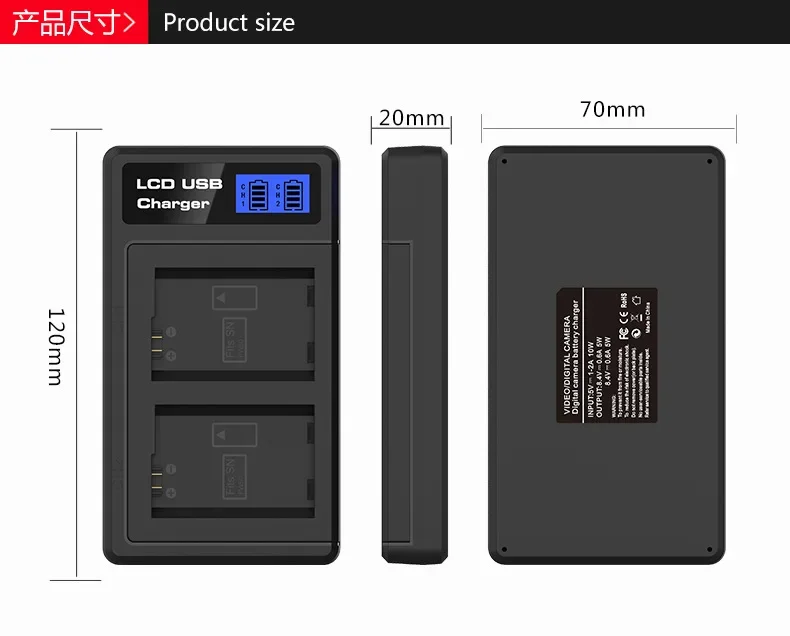 NP-FW50 듀얼 충전 LCD LCD 충전기, USB 듀얼 충전기, 알파 a6500 a6300 a6000 a5000 a3000 NEX-3 3N 5 5N ILCE-7S, NP FW50
