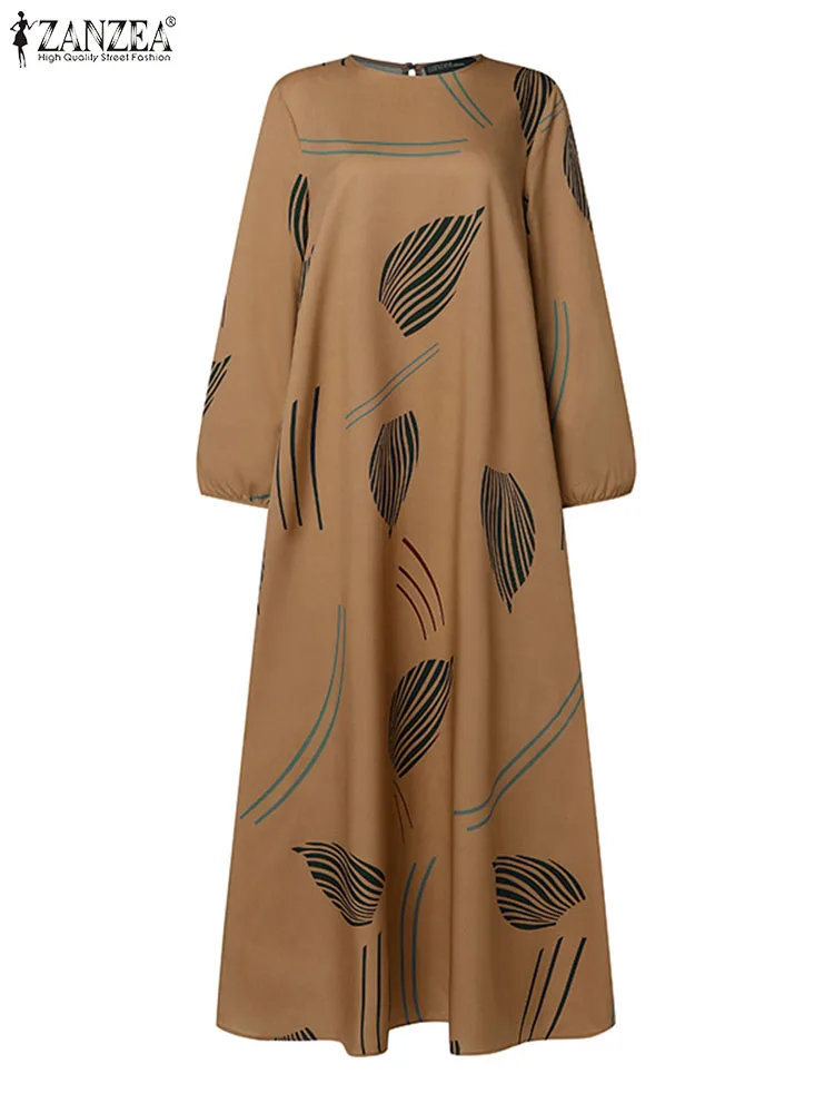 ZANZEA Fashion Long Sleeve Floral Printed Muslim Dress Vintage Women Dubai Turkey Abaya Hijab Sundress Marocain Islamic Clothing