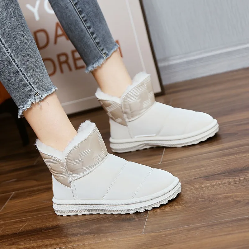 

Зимние ботинки женские сапоги-Женские австралийские сапоги на платформе с круглым носком на плоской подошве 2022 снегоступы на среднем каблуке из флока со шнуровкой однотонные
