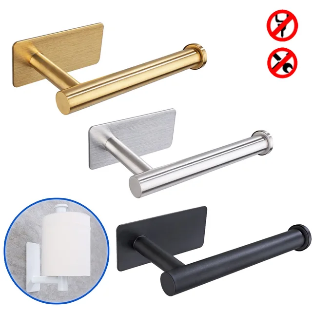 Porte-papier adhésif en acier inoxydable brossé or noir blanc support cuisine salle de bains papier toilette serviette rouleau étagère mouchoirs accrocher 2