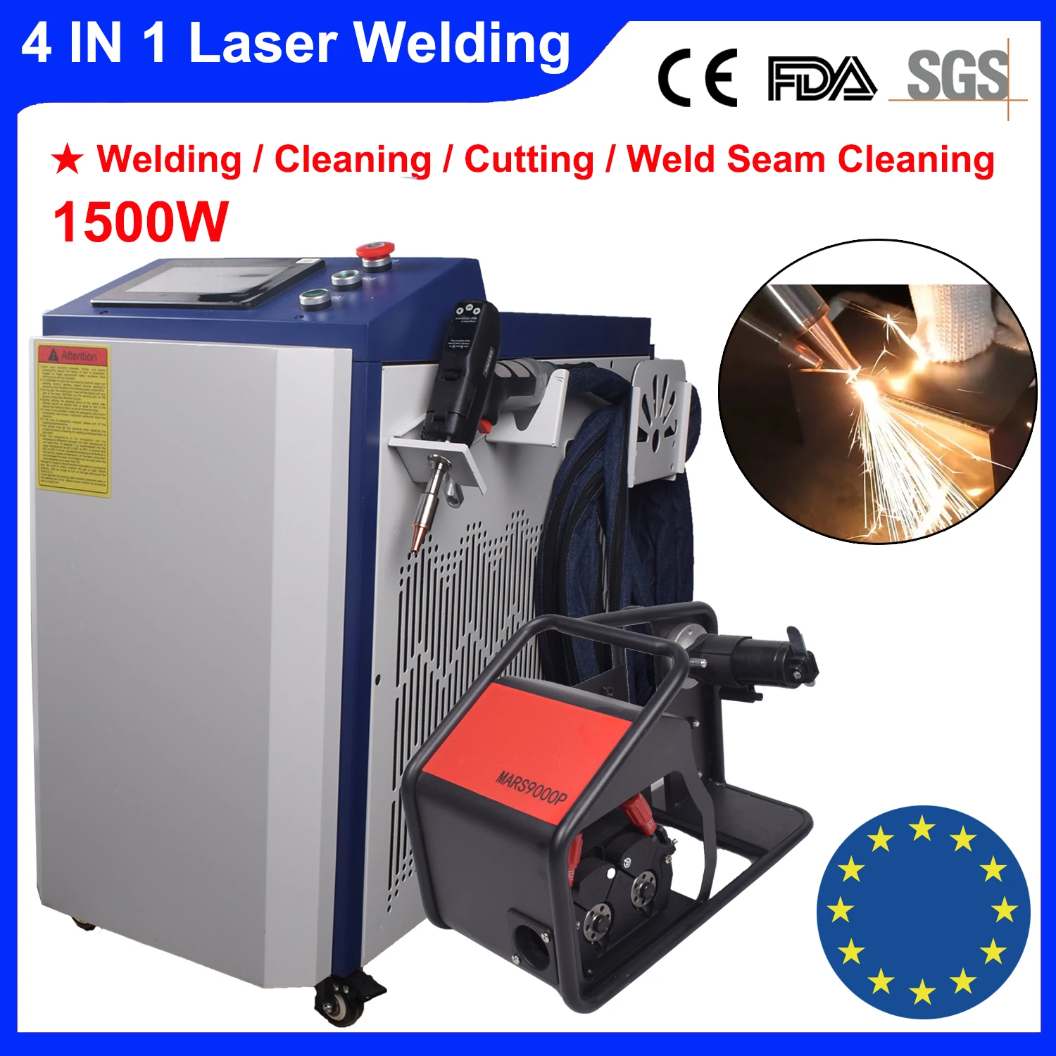 1500W Fiber Laser Welding Machine 4 in 1 RECI Laser Welding Cleaning Cutting Machine Handheld Welder for All Metal EU Ship