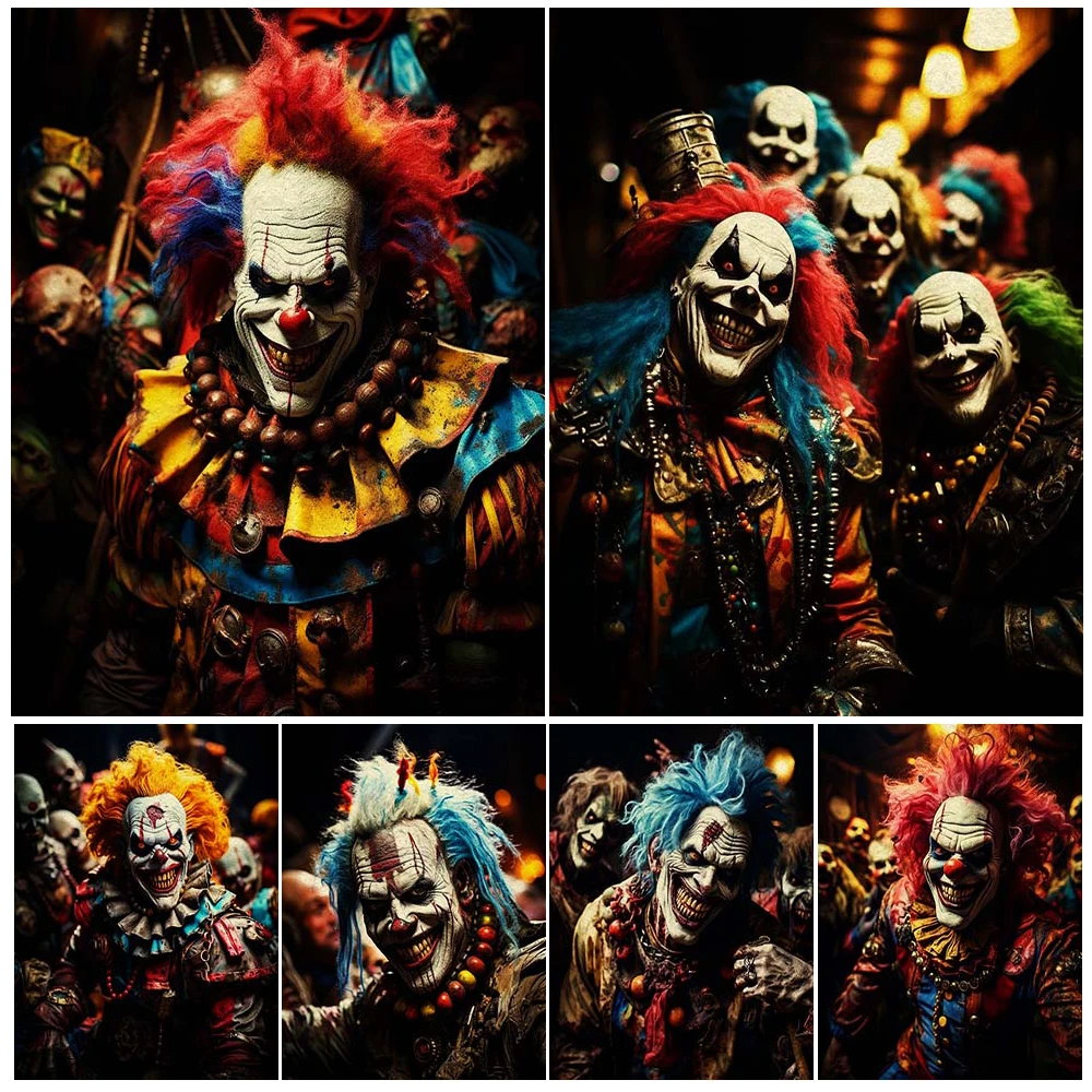 Creepy Zombie Clown Group Vintage Wall Art Canvas Painting Spaventoso Colorato Clown Photography Art Poster Print Home Decor Unframed