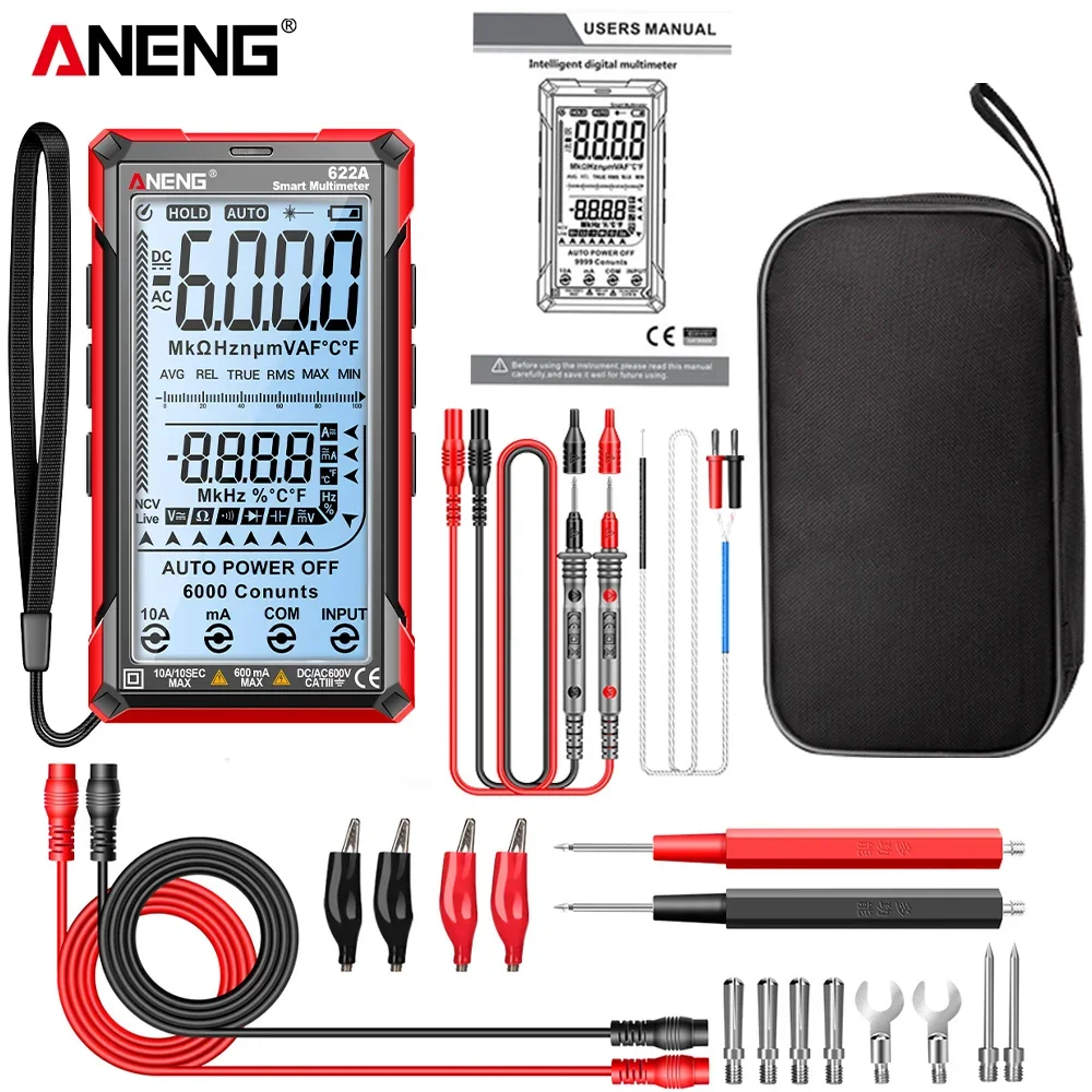 ANENG 622A 6000 Counts Smart Multimeter Infrared Laser AC/DC Voltage Meter Current Meter NCV Detector Diode Hz Temp Capacitor