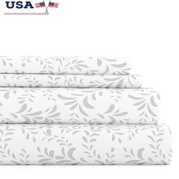 California King Microfiber Bed Sheet Set 4 Piece Deep Pocket Wrinkle Resistant Soft Hypoallergenic Floral Pattern Ideal 1