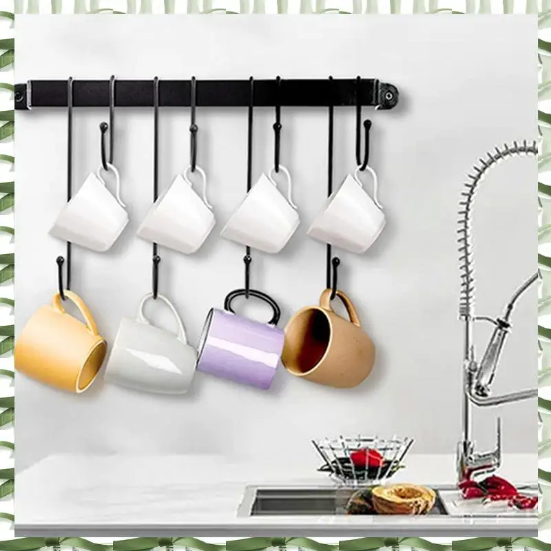 Coffee Mug Holder For Wall 17-Inch Coffee Bar Cup Hanger Hooks Hanging Cup Rack Storage Organizer 2Pcs Durable