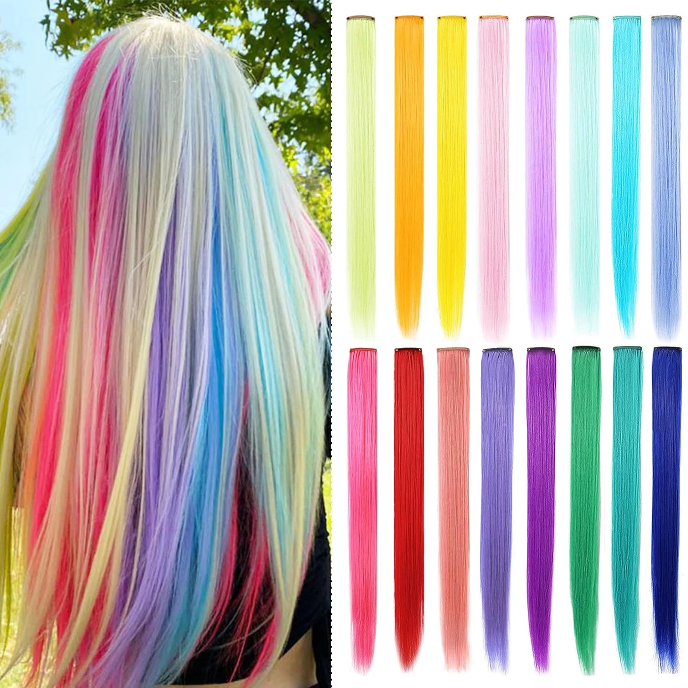 Highlights Hair Extensions Colored Clip in Hair Extensions Straight Synthetic Hairpieces for Daily Use